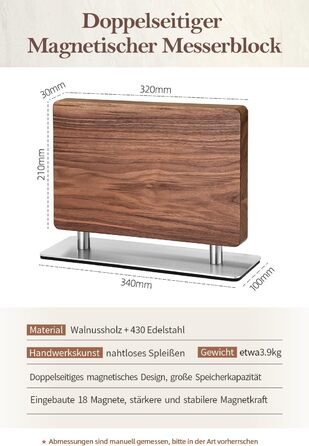 Блок для ножів XINZUO з волоського горіха, магнітний, двосторонній - тримач для ножів без ножів, для кухні, легко миється, з подарунковою коробкою