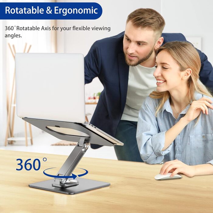 Підставка для ноутбука BESIGN LSX7 з поворотним підставою 360°, регульована ергономічна підставка, сумісна з ноутбуками 10-15.6