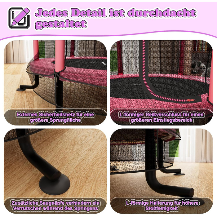 Батут дитячий JUMMICO з захисною сіткою Ø145 см, до 50 кг, рожевий - для дому та вулиці, від 3 років