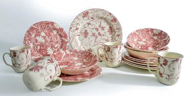 Набір дамаського посуду серії, комбінований набір із 16 предметів, керамограніт (червоний), 22256