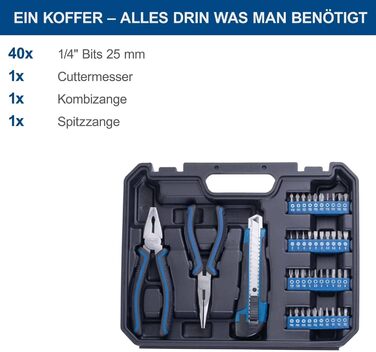 Набір інструментів Scheppach 97 предметів у пластиковому кейсі: викрутки, біти, шестигранники з гумовими ручками