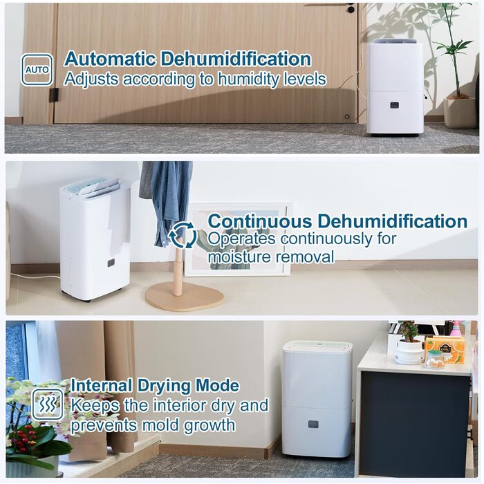 Електричний осушувач повітря для дому: 65л/день, автоматичний режим, 4.5л бак з шлангом для зливу, тихий осушувач для підвалу, офісу, спальні, ванної кімнати, квартири, кухні до 120м², чорний та білий (білий)