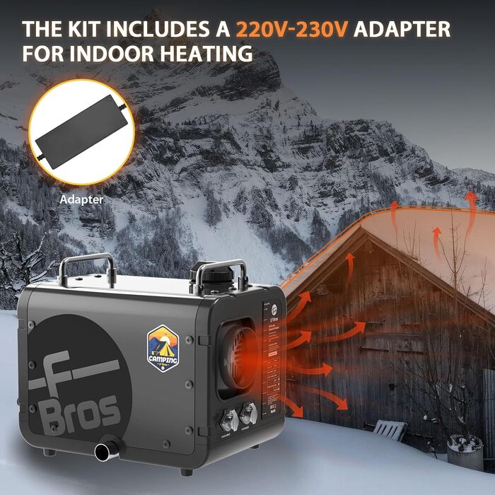 Дизельний опалювач LF Bros 5 кВт -12V/24V/220-240V з дистанційним керуванням та LCD-дисплеєм для гаража, майстерні, кемпінгу, автодому (білий)