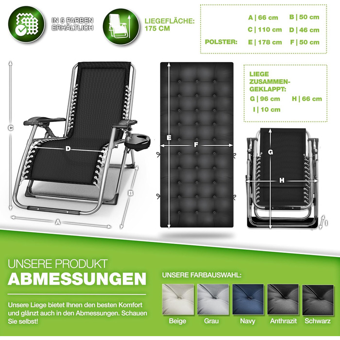 Розслаблююче крісло-шезлонг Tillvex® для саду та відпочинку | Складане, до 200 кг, з товстим поліестером | Зручне, для балкона, тераси та вулиці