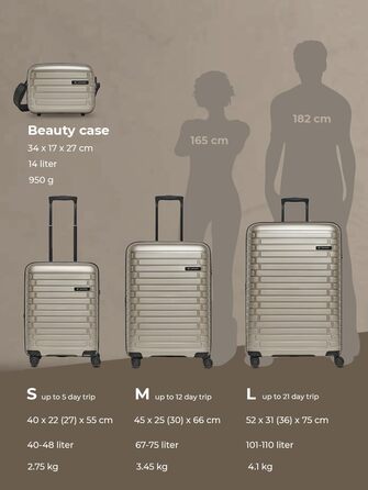 Набір валіз Pactastic 3 шт. з поліпропілену | Розширюваний, з TSA-замком та 4 колесами | Для жінок та чоловіків (Collection 04) Champaign Metallic