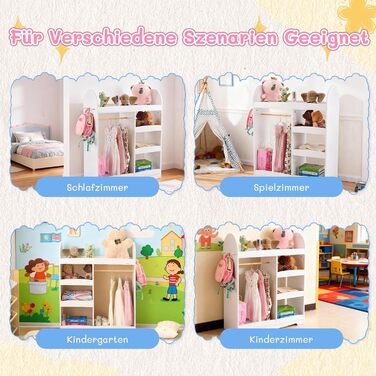 Дитяча шафа LALAHO для дитячої кімнати з 5 відкритими полицями та 3 гачками (біла)