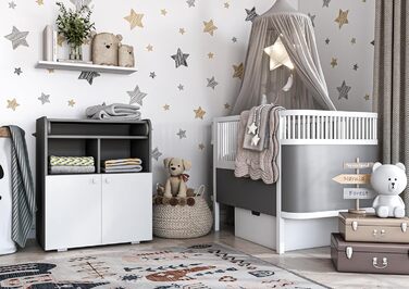 Комод для дитячої кімнати Shefa Wickelkommode 700 Teddy, білий - сучасний комод для немовлят, 47 x 70 x 86 см, білий/сірий