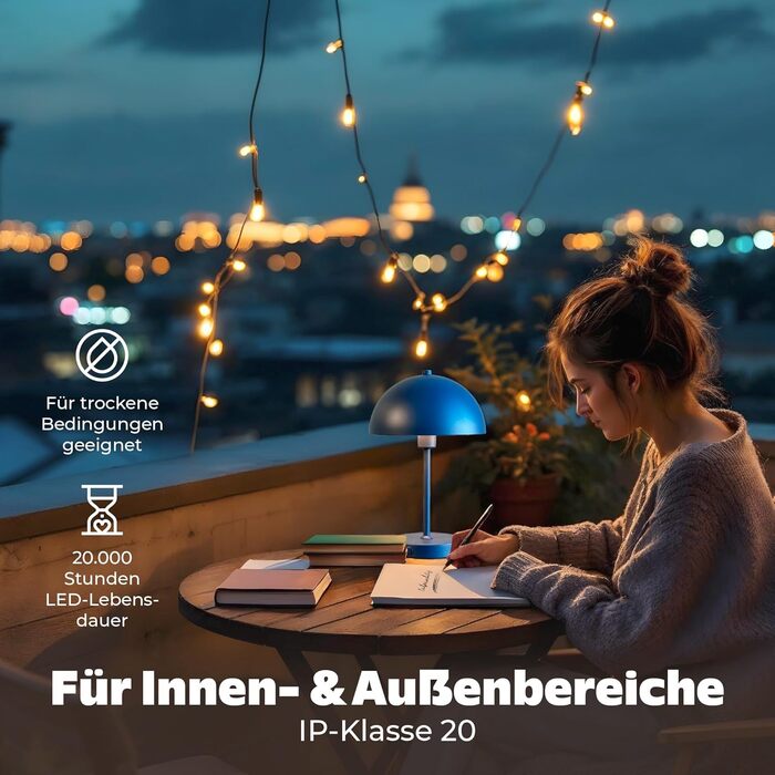 Лампа настільна Dyberg Larsen Stockholm 2.0 Indigo Blue | LED лампа з акумулятором | Настільна лампа для дому та вулиці | Датське дизайну, синього кольору, модель 2.0