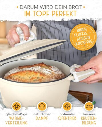Форма для випікання хліба з чавуну з кришкою Krustenzauber - 28 см, 4.7л, кремовий колір