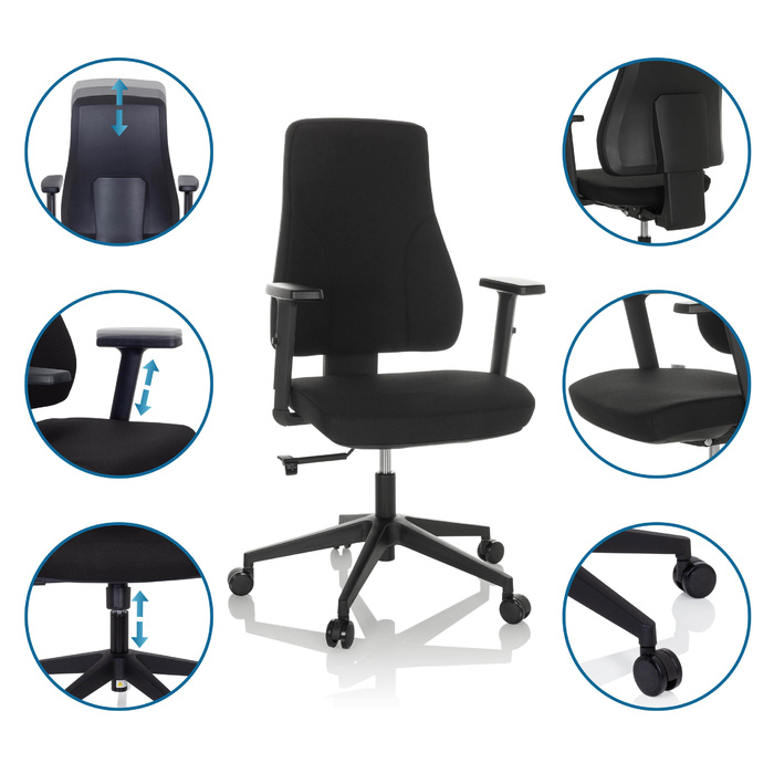 Офісне крісло MATHES, обтягнуте тканиною, чорного кольору. hjh OFFICE