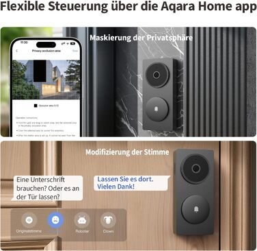 Aqara Smart Doorbell Camera G410 з дзвінком, 2K, відеоспостереження, 2-сторонній аудіо, Matter Hub, Wi-Fi, сірий