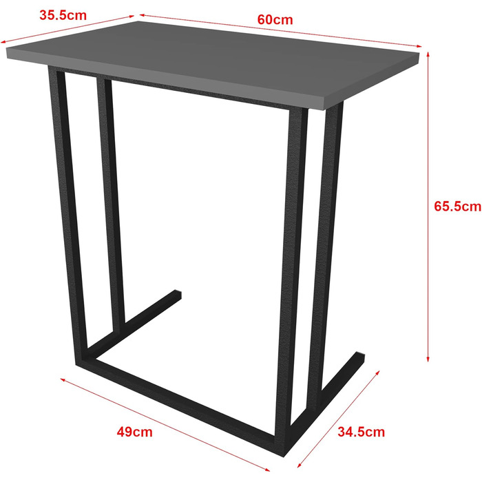 Столик для ноутбука Hgsby Журнальний столик С-подібної форми Журнальний столик з металевим каркасом Журнальний столик для вітальні Спальня Приліжкова тумбочка (антрацит)
