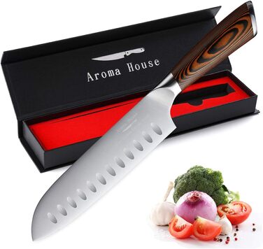 Професійний ніж для кухні Nakiri, 7 дюймів, ніж-сіка, з нержавіючої сталі з високим вмістом вуглецю, надзвичайно гострий, для кухні та ресторану (ніж Сантоку)