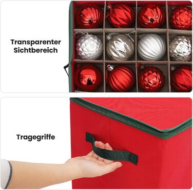 SALCAR Коробка для зберігання новорічних прикрас з відділеннями, 64 шт, червона