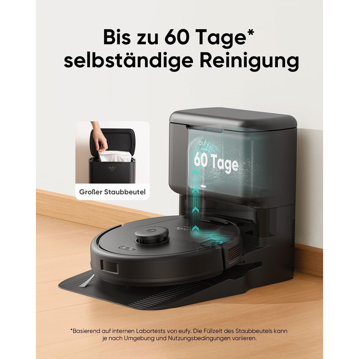 Робот-пилосос eufy L60 SES з док-станцією, потужність 5000Pa, антизаплутування волосся, 60 днів без випорожнення, iPath лазерна навігація (відновлений)