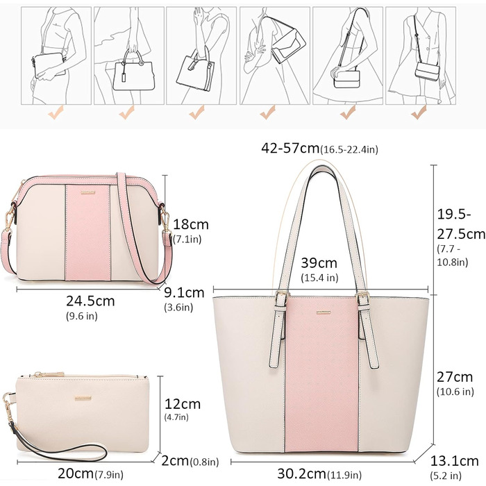 LOVEVOOK Набір сумок для жінок: гаманець, сумка через плече, сумка з ручкою, 3 шт., рожевий Y