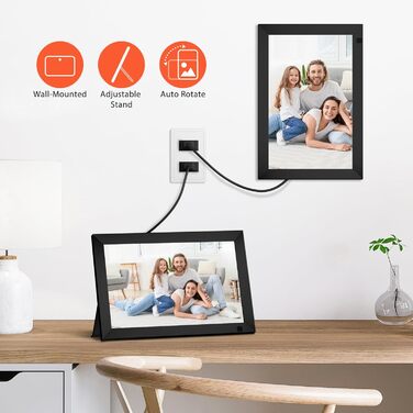 Цифровий фоторамка GGUA WiFi 10.1 дюйма з сенсорним екраном IPS, 32GB, автоматичне обертання, Frameo App, чорний