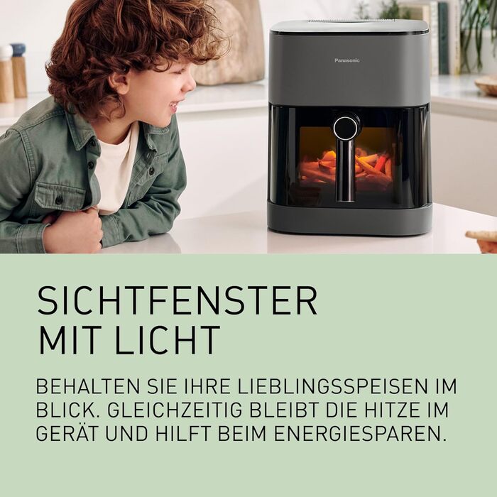 Фритюрниця повітряна Panasonic NF-CC500SXE, 5 л, з вікном, 80–200 °C, 11 програм, LCD-дисплей, покриття антипригарне, сірий матовий, ETM Award 2024