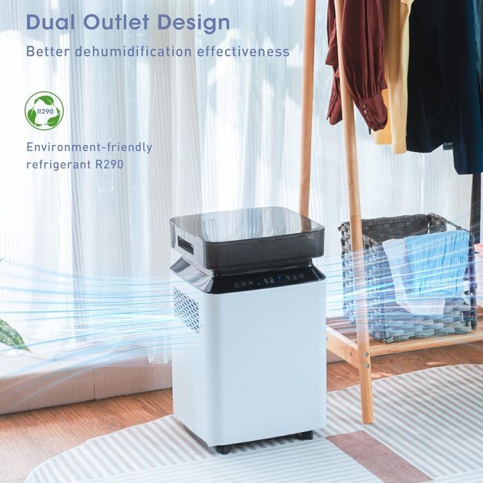 Електричний осушувач повітря Kalopsia: 50 л/день для підвалу та квартири - резервуар 8 л, 120 м², 46 дБ, автоматичне осушення, зливний насос та таймер 24 години, чорний