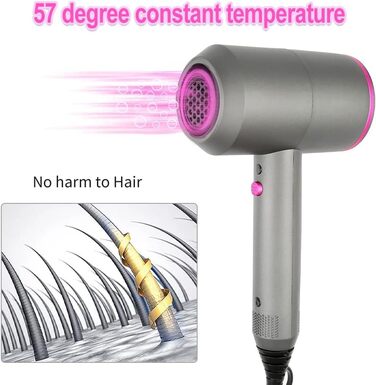 Професійний іонізуючий фен для волосся Faszin з AC-мотором, 2 швидкостями та 3 режимами температури, сірий (дифузор та 2 концентратора в комплекті)