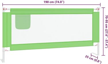 Бортик для ліжка дитячого vidaXL 200x25 см, зелений - захист від випадання, тканинний бортик в дитяче ліжечко