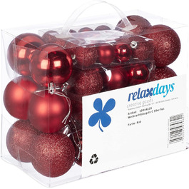 Різдвяні кульки Relaxdays, набір з 50 шт. , блискучі та матові, пластик, 3, 4 та 6 см, червоні