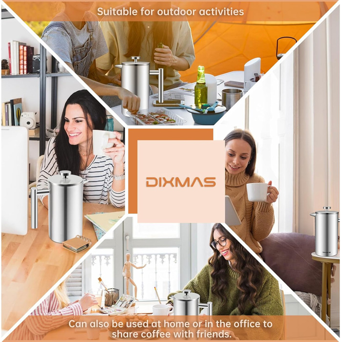 Френч-прес Dixmas для кави, нержавіюча сталь, 350 мл (2 чашки), термоізольований, двостінний