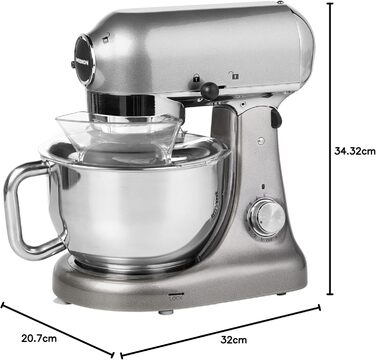 Кухонна машина MEDION MD16480 сіра металік: міксер, подрібнювач, 1000 Вт, 8 швидкостей, чаша з нержавіючої сталі