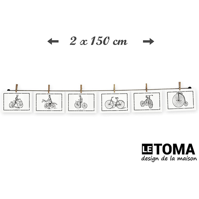 ЛеТОМА - мотузка для фотографій з 16 затискачами, включаючи запатентований тримач для мотузки, ідеально підходить для швидкого розвішування фотографій і листівок-мотузка для фотографій з високоякісної натуральної конопель-ручна робота в Німеччині (150 см 