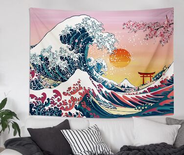 Японський гобелен, The Great Wave Sunset настінний, рожевий, 200x150см