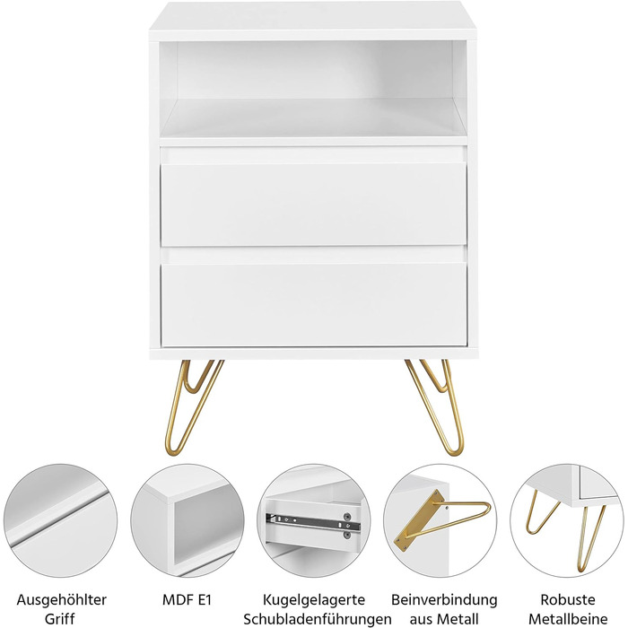 Тумбочка Yaheetech 2 шт. з 2 ящиками, металевими ніжками та відсіком для зберігання, 40x50x57 см, Біла