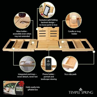 Підставка для ванни Temple Spring: дерев'яна, складана, бамбукова - аксесуари для ванної кімнати