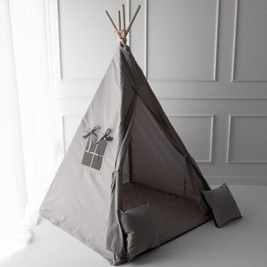 Дитяче намет PaLulli® Tipi з бавовни, матрац, система стабілізації, ліхтар та декоративні подушки (сірий)