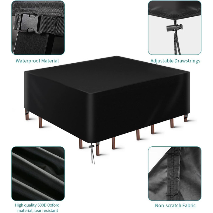 Водонепроникний чохол для садово-патіо меблів 600D Oxford, захист від вітру, пилу, UV-випромінювання (242x162x100 см)