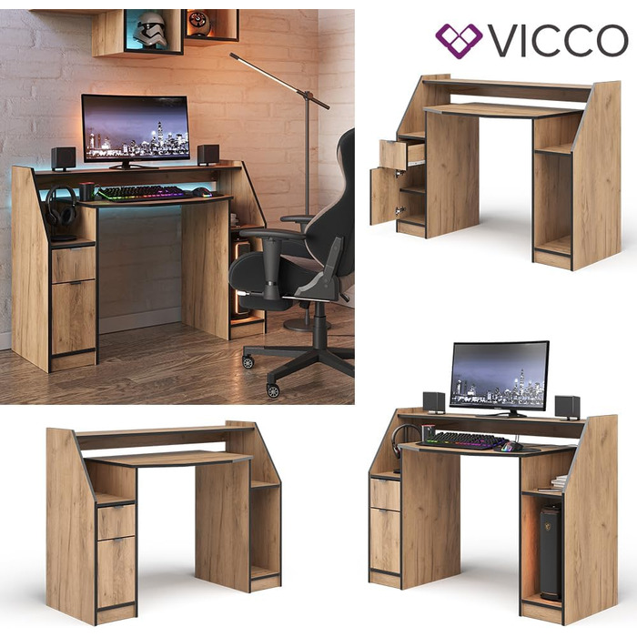 Ігровий стіл Vicco Joel, 123,2 x 45 см (123,2 x 90 см, дуб Goldkraft)