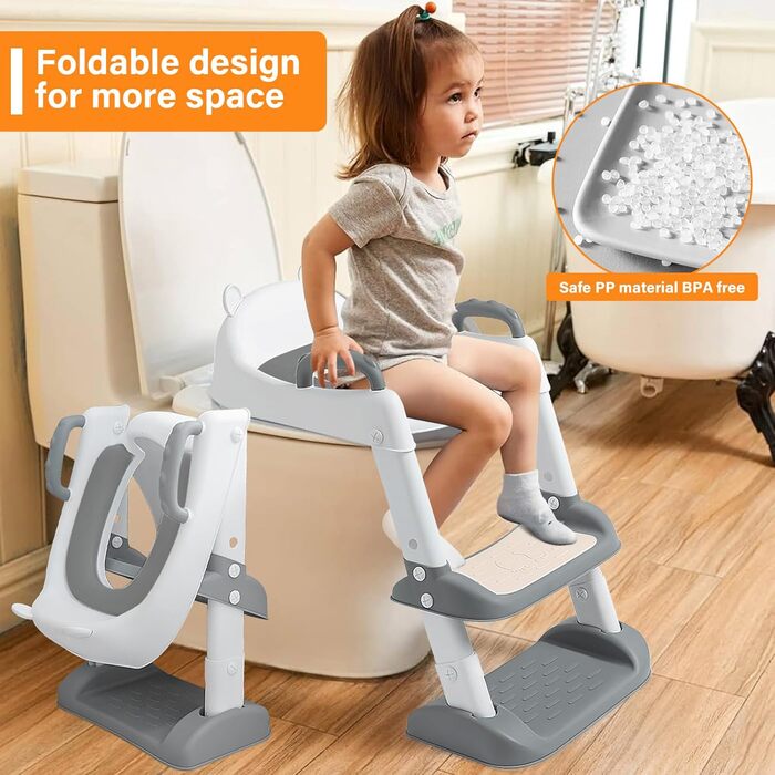 Унітаз дитячий з драбинкою та сидінням-тренажером 2-в-1, регульований, антиковзний, для хлопчиків та дівчаток
