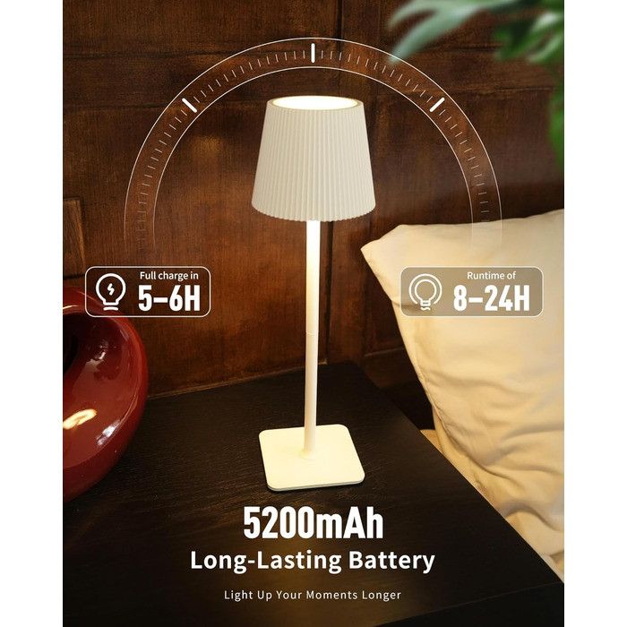 Стійка LED лампа LuminexDesigns бездротова з акумулятором 5200mAh, диммування, IP54, для дому та саду, 3000K/4500K/6000K, білий