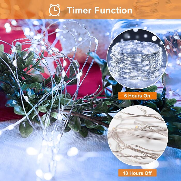 Льодогенератор 6 шт. Батарейки, 5M 50 LED, з таймером та пультом, 8 режимів, вологостійкий, теплий білий, для прикраси інтер'єру/екстер'єру, Різдва, саду, вечірки, весілля