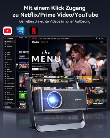 Проектор Beamer 4K з підтримкою 1500 ANSI, 1080P FHD, Smart, автоматичною корекцією трапеції, електричним фокусом, WiFi 6, Bluetooth для домашнього кінотеатру та на відкритому повітрі (сталево-сірий)