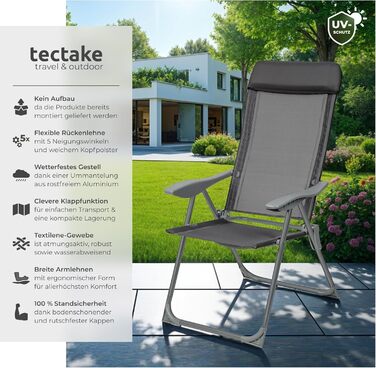 Шезлонги Tectake® 4 шт. - регульовані, з підставкою для ніг, легкі, складані, для саду, балкону, кемпінгу (Антрацит)