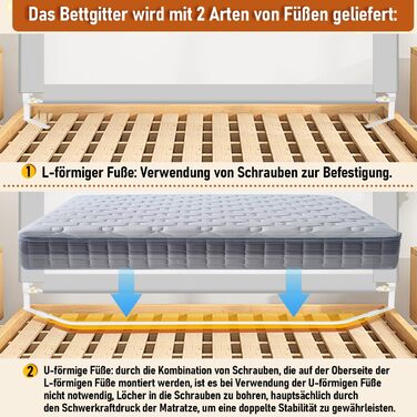 Бортики для ліжка дитячі Ikodm 2x200 см + 1x180 см, регульовані по висоті (64-96 см), сірі, з U-подібними ніжками, захист від випадання