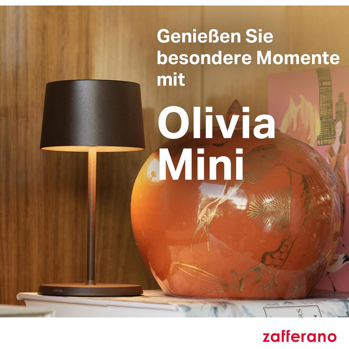 Zafferano Olivia Mini Лампа: Портативна LED-лампа з торканням, 22 см, фіолетовий колір, для дому та вулиці, диммер, 2700-3000K, з зарядним пристроєм (стара версія)