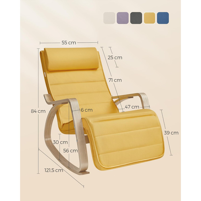 Крісло-гойдалка SONGMICS з підлокітниками з натурального дерева, регульована підставка для ніг, до 150 кг, для спальні/вітальні, темно-натуральний колір, бавовна/поліестер