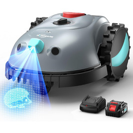 Робот-газонокосилка V100 без обмежувального кабелю з камерою, уникнення перешкод, навігація Vision, акумулятор 4 Ah, 150㎡, запасні леза, спіральне косіння, сірий колір