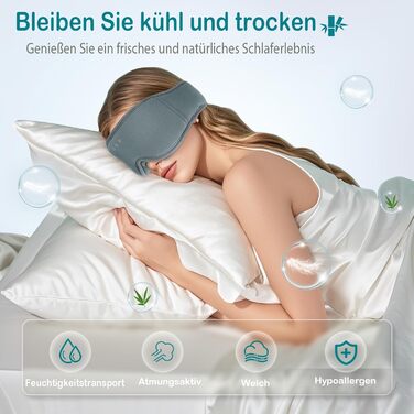 Маска для сну Musicozy з навушниками | 3D маска для сну з Bluetooth 5.4, м'яка бамбукова тканина, для відпочинку та подорожей (сіра)