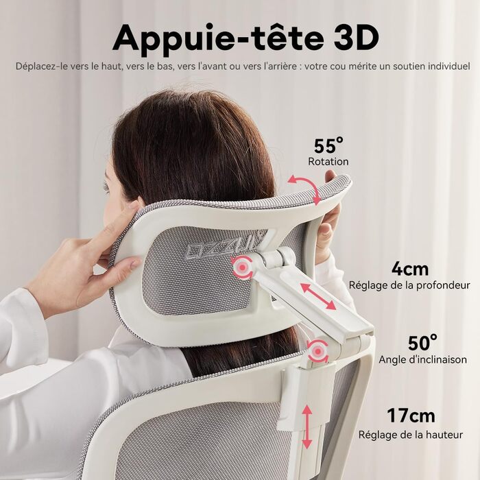 Ергономічне крісло Musso E80 Muse FemmePosture™ для жінок - регулювання спинки до 135°, 3D-підтримка попереку, 17см 4D-підголівник, висувна підніжка, регулювання глибини та висоти сидіння, регульовані підлокітники (Сірий)