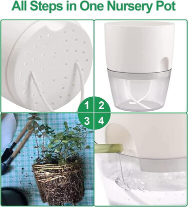 Набір горщиків для трав на кухню, самополивний набір 3 шт. для вирощування свіжих кухонних трав, 18.2x11x15.3 см, білий (5 шт.)