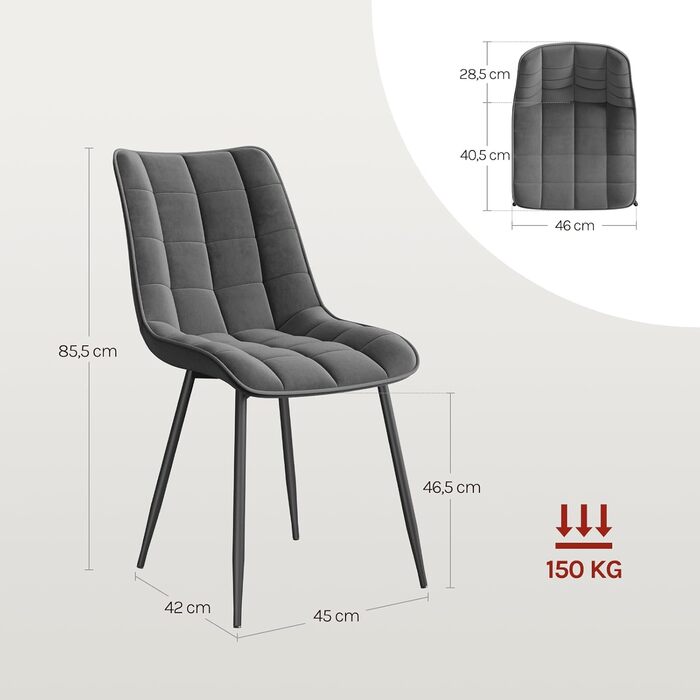 Набір обідніх стільців Woltu 4 шт., для вітальні, кухні, їдальні, м'який з підлокітником, з оксамитовою сидінням, металеві ніжки, до 150 кг, темно-сірий