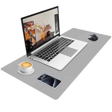 Килимок на стіл Niviy з екошкіри (PU), XXL килимок для миші 80x40 см, водонепроникний захисний підкладник для офісу та дому, світло-сірий
