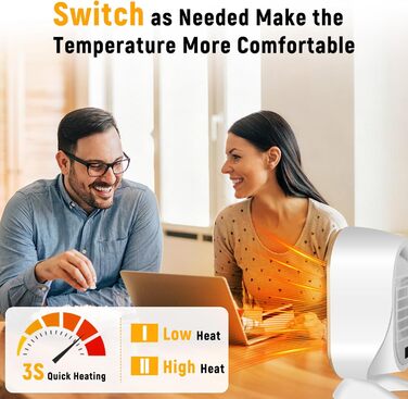 Електричний обігрівач Feebee: енергозберігаючий, тихий, 800/1200W, портативний, з підтримкою постійної температури та захистом від перегріву та перекидання. Ідеально для спальні, дому, офісу (білий)